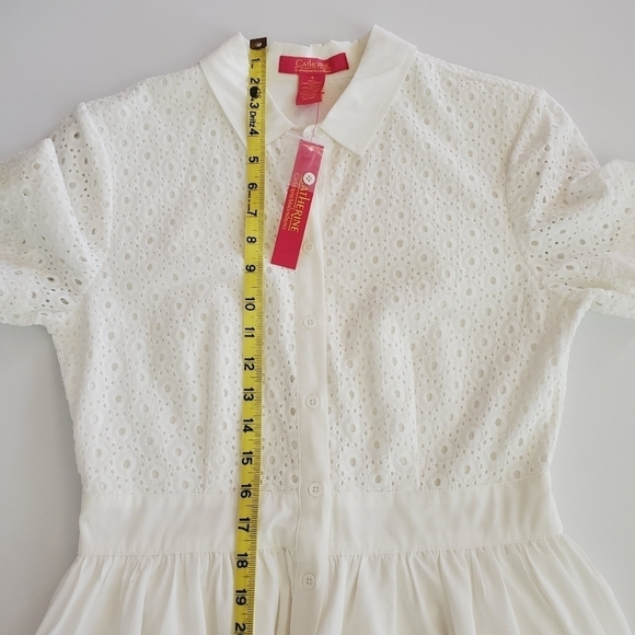 7140 * Catherine Malandrino Button Down Eyelet Dress Off White Size 4 - Picture 8 of 10